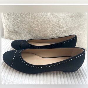 M. GEMI  Italian Black Suede Flats with Small Gold Studs. 38 (7.5)